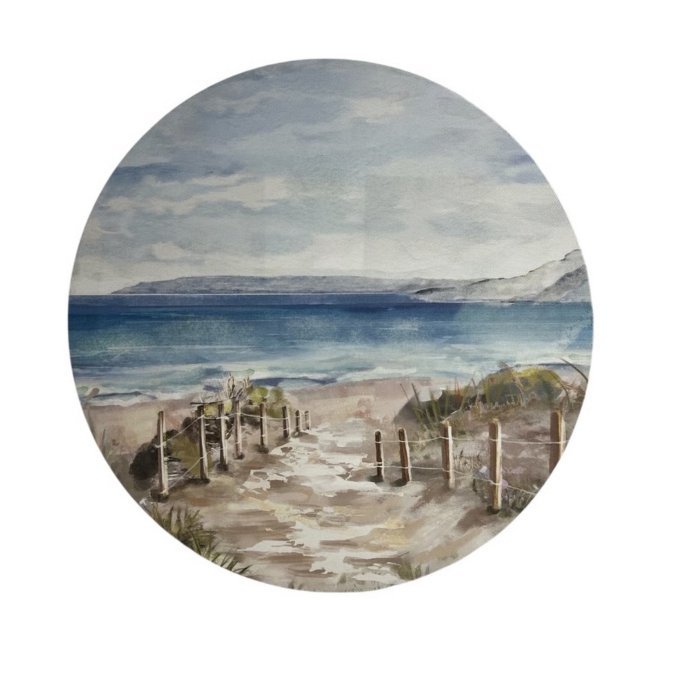 Coastal Landscape Round Wall Art - Blue and Gray (set of 2)